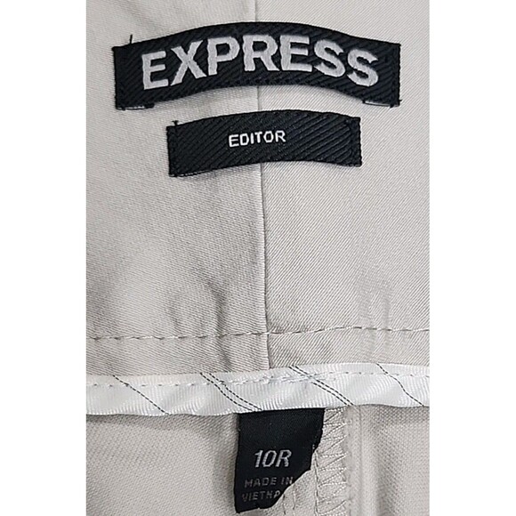 EXPRESS Women's Editor Light Khaki Trousers- Size 10 R Bootcut Pockets Dressy - Picture 4 of 11